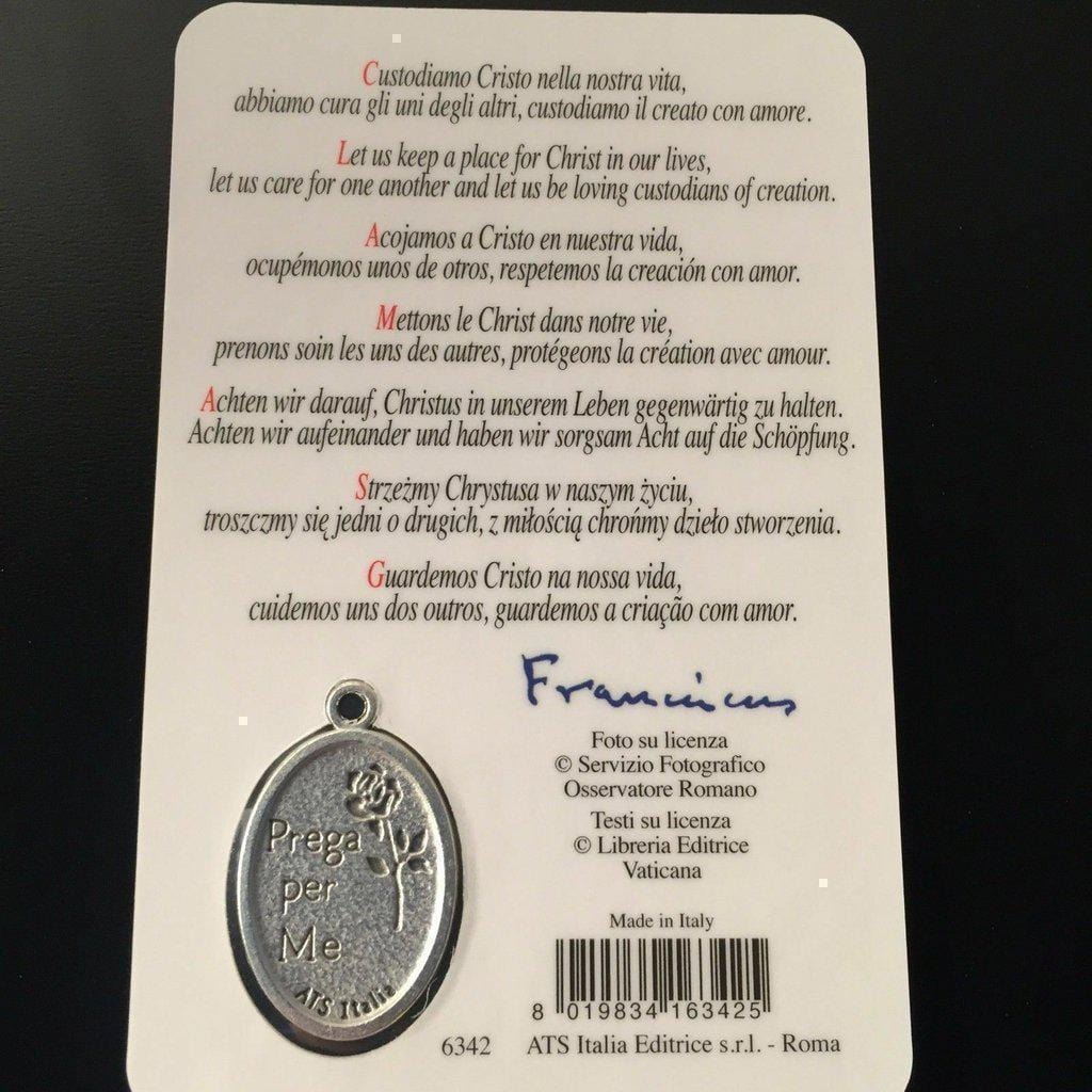 Pope Francis Official Photo W/ Coat Of Arms & Medal  Holy Card | Catholically
