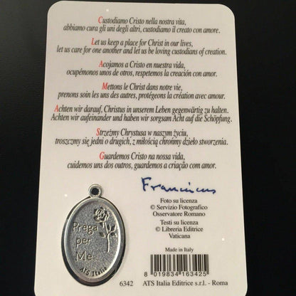 Pope Francis Official Photo W/ Coat Of Arms & Medal  Holy Card | Catholically