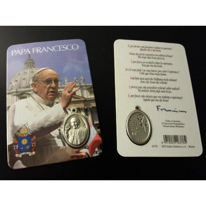 Pope Francis - Two Holy Cards w/ Coat Of Arms & Medal - Wallet Pocketcard | Catholically
