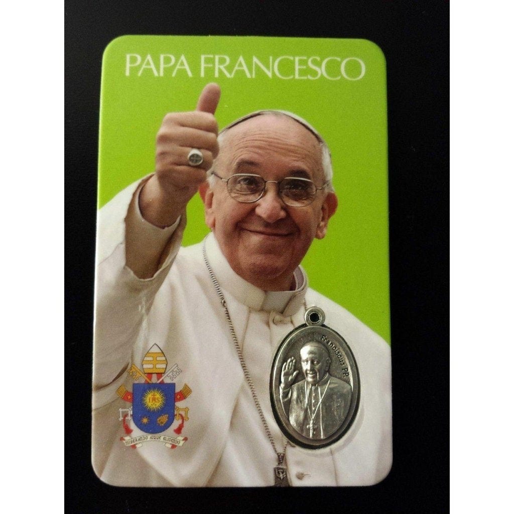 Pope Francis - Two Holy Cards w/ Coat Of Arms & Medal - Wallet Pocketcard | Catholically