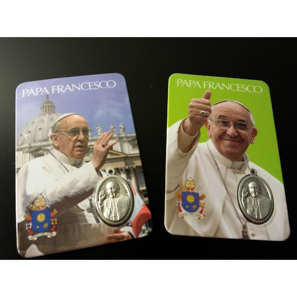 Pope Francis - Two Holy Cards w/ Coat Of Arms & Medal - Wallet Pocketcard | Catholically