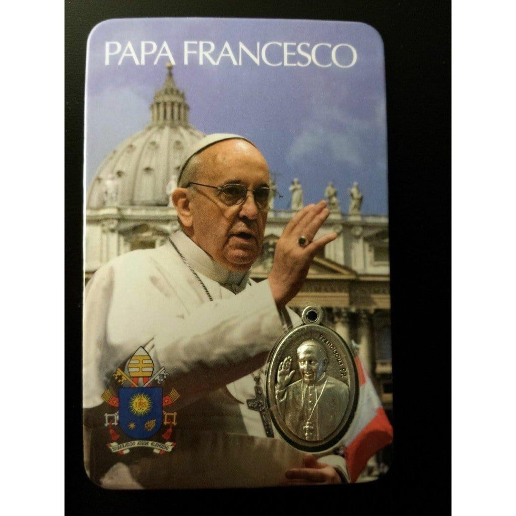 Pope Francis - Two Holy Cards w/ Coat Of Arms & Medal - Wallet Pocketcard | Catholically