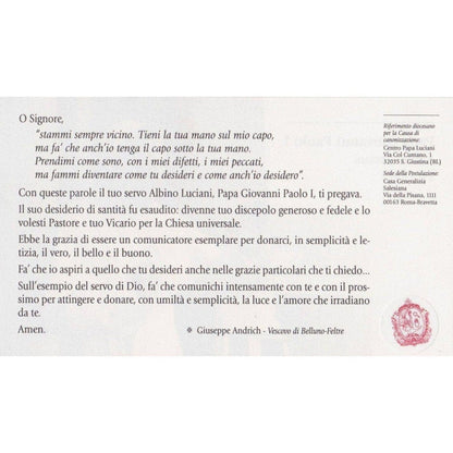 Pope John Paul I - Ultra Rare Holy Card With Ii Class Free Relic -Pope Albino | Catholically