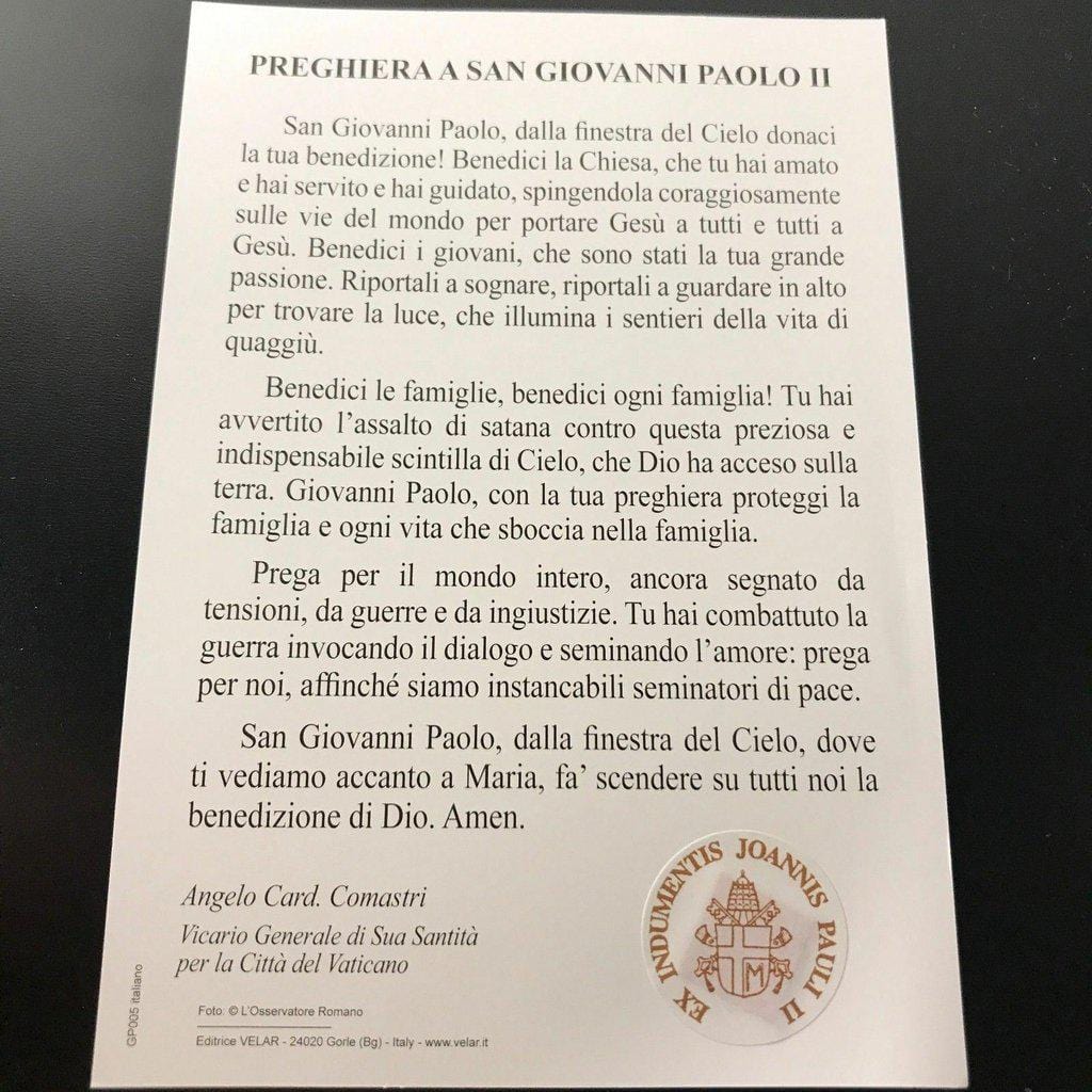 Pope St. John Paul Ii Holy Card W/ Second Class Relic - Nun Estate | Catholically