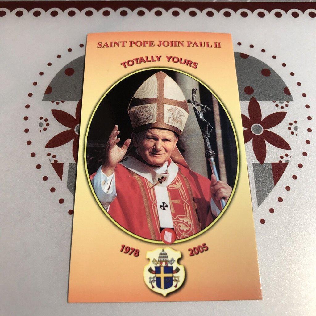 Pope St. John Paul Ii Holy Card W/ Second Class Relic - Nun Estate | Catholically