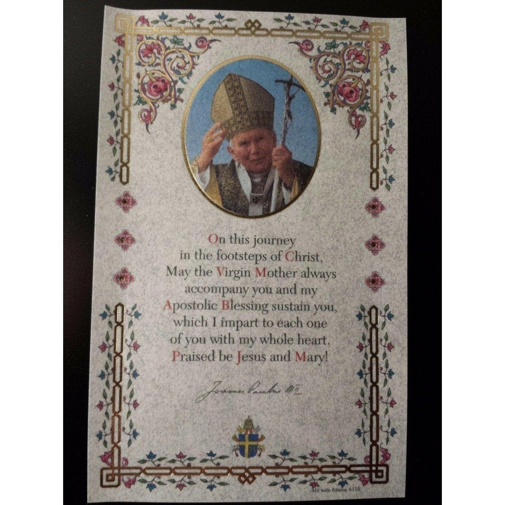 Pope St. John Paul Ii Holy Card W/ Second Class Relic - Nun Estate | Catholically