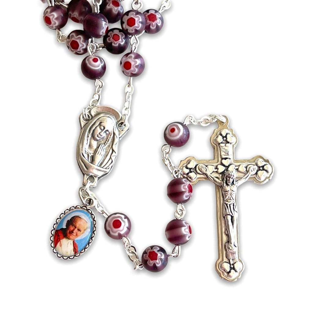 Purple Venetian Glass Murrina - St. John Paul II Relic Rosary | Catholically