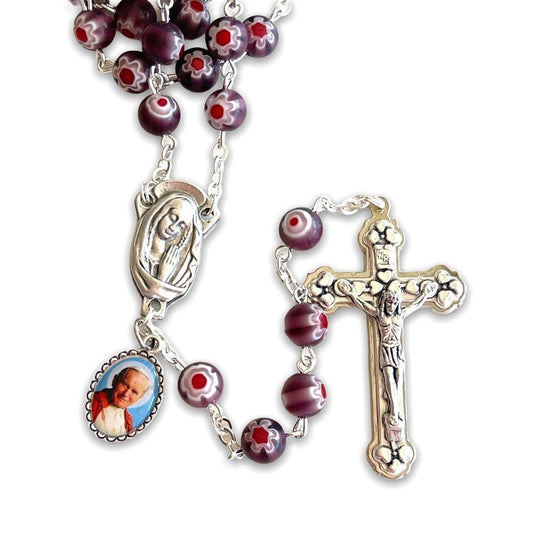 Purple Venetian Glass Murrina - St. John Paul II Relic Rosary | Catholically