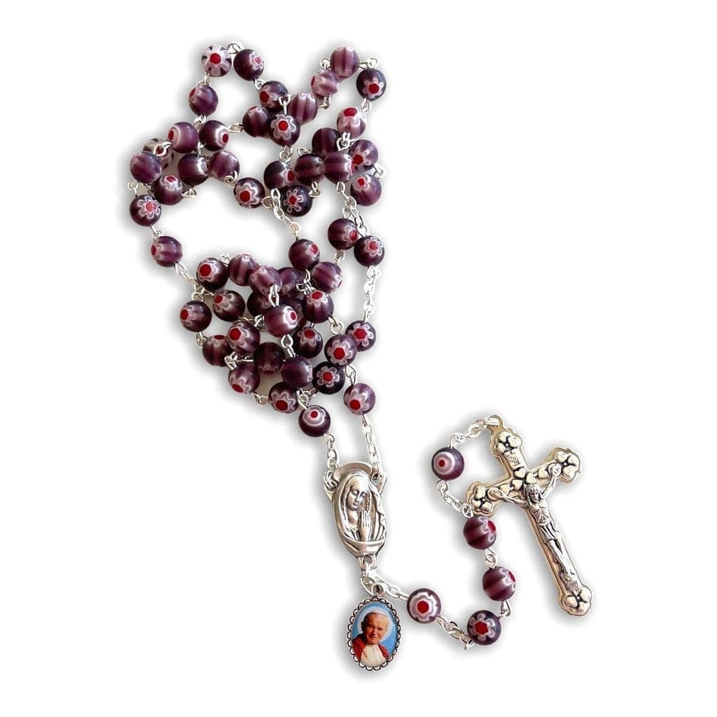 Purple Venetian Glass Murrina - St. John Paul II Relic Rosary | Catholically