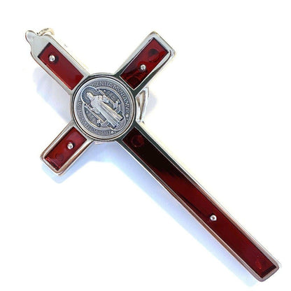 Red 4.5" Saint St. Benedict Wall Crucifix - Exorcism Cross - Blessed By Pope | Catholically