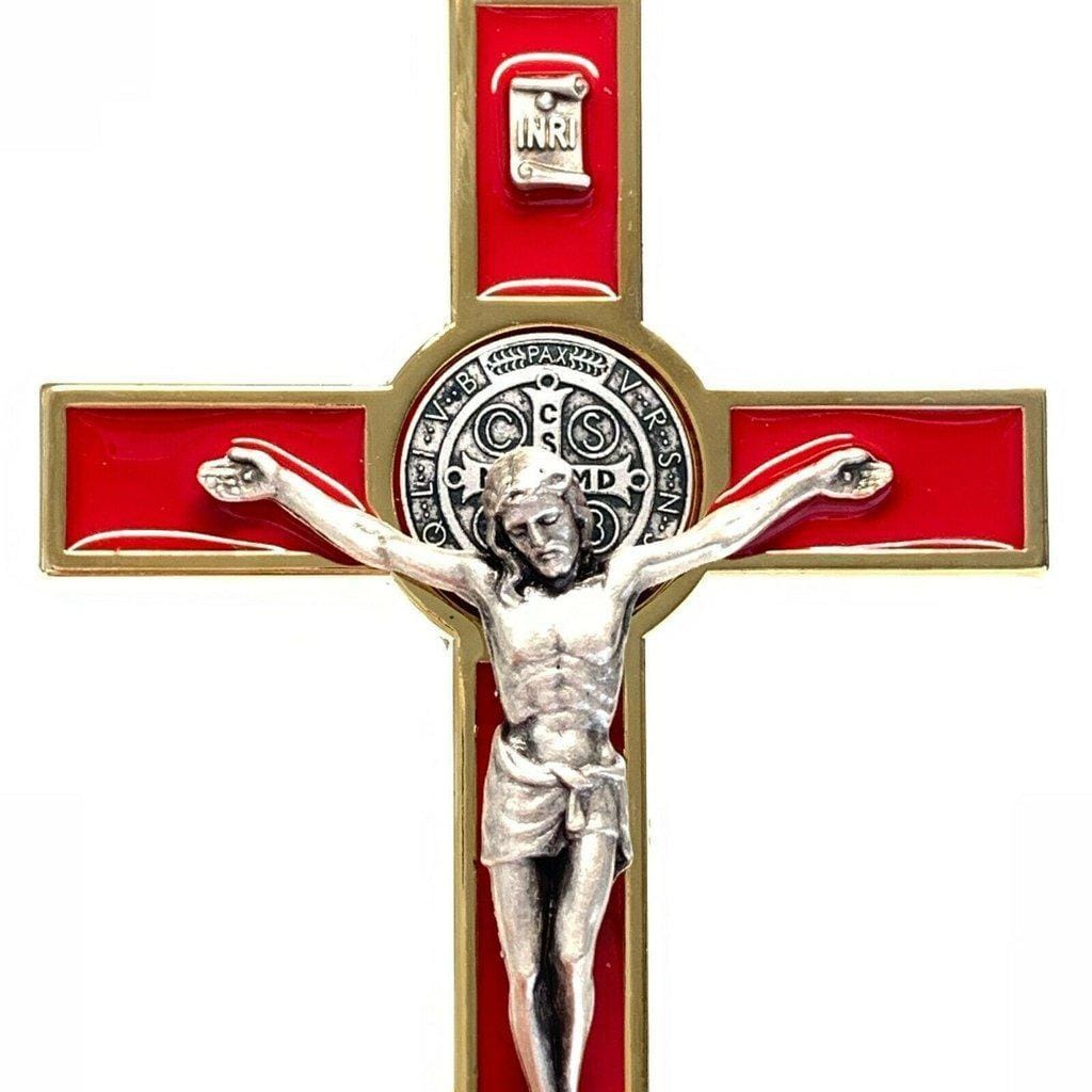 Red 5" St. Benedict Cross Crucifix -Exorcism -Saint -Blessed -San Benito | Catholically