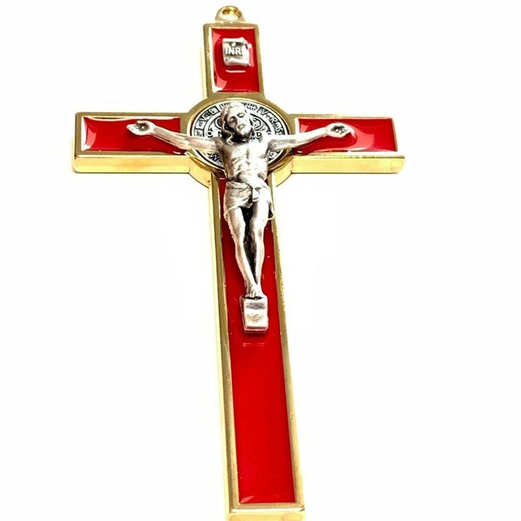Red 5" St. Benedict Cross Crucifix -Exorcism -Saint -Blessed -San Benito | Catholically