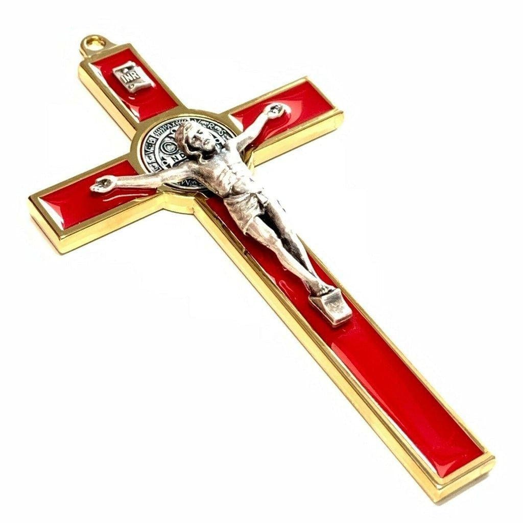 Red 5" St. Benedict Cross Crucifix -Exorcism -Saint -Blessed -San Benito | Catholically