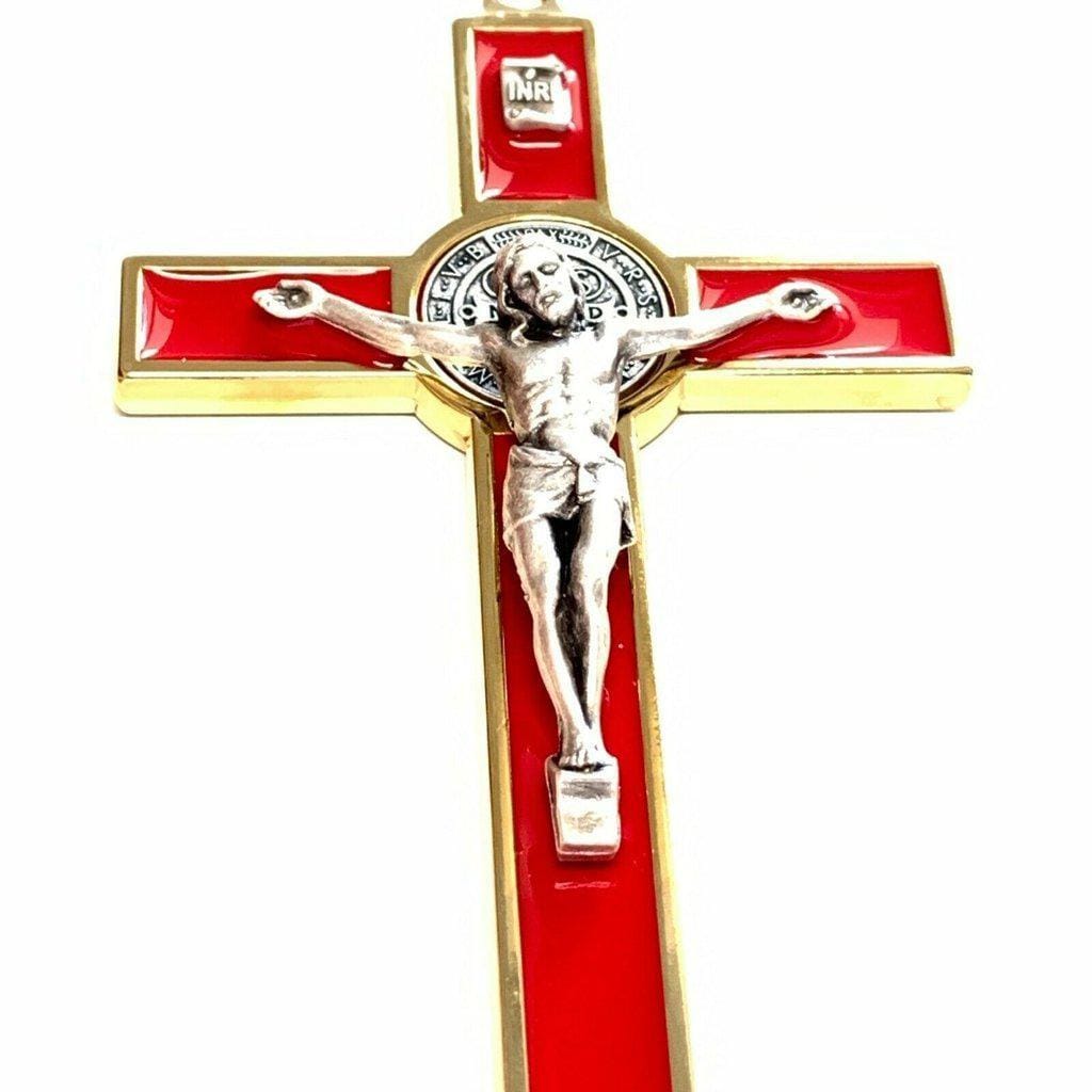 Red 5" St. Benedict Cross Crucifix -Exorcism -Saint -Blessed -San Benito | Catholically