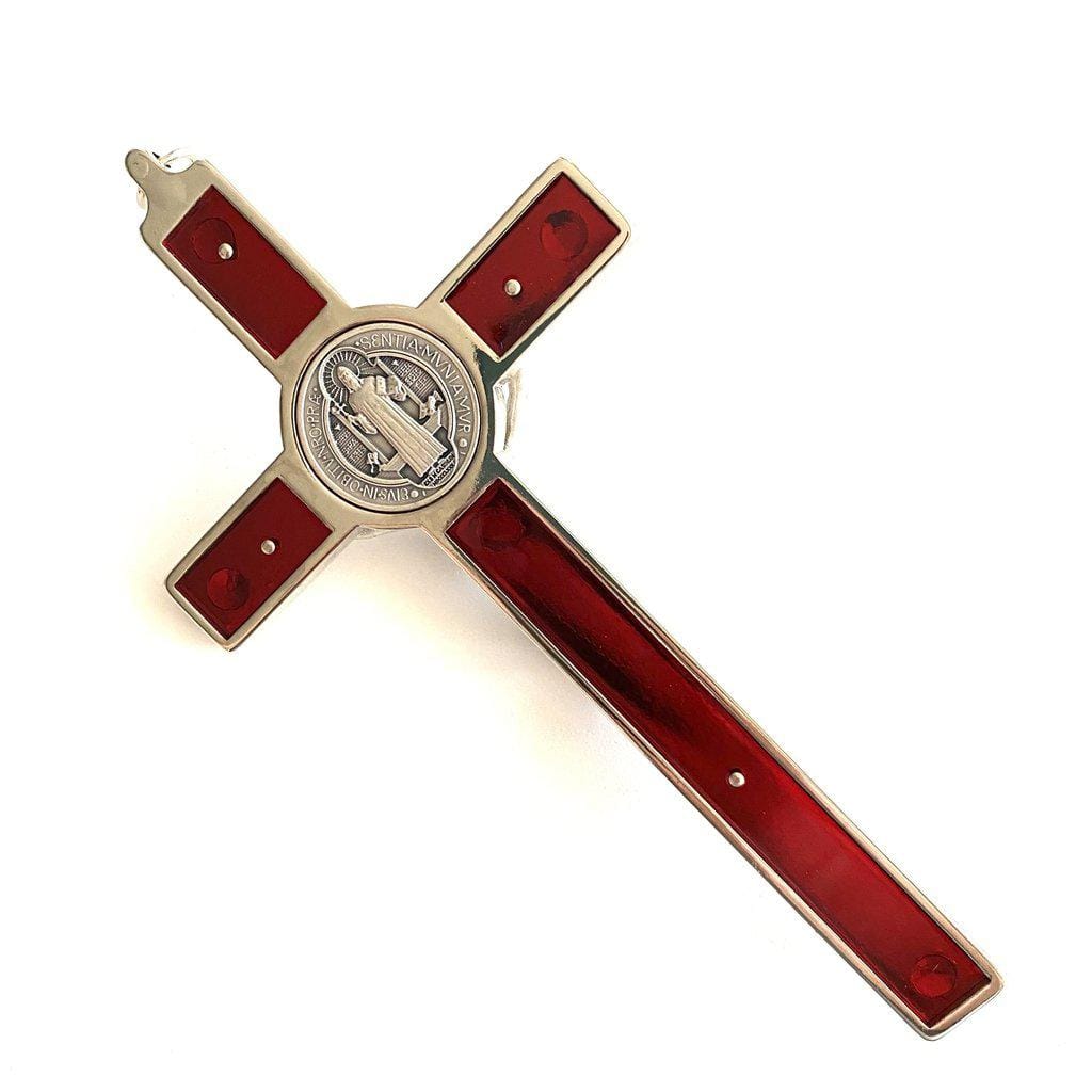 Red 7.5" Saint Benedict Wall Crucifix - Exorcism Cross - Blessed By Pope | Catholically