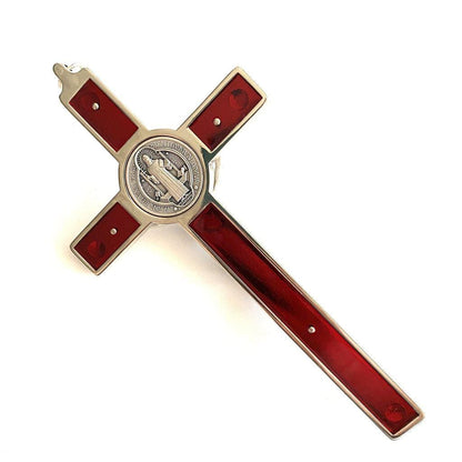 Red 7.5" Saint Benedict Wall Crucifix - Exorcism Cross - Blessed By Pope | Catholically