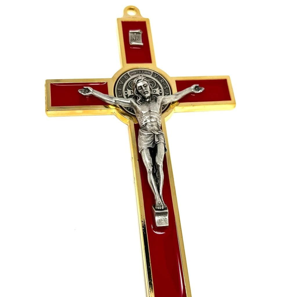 Red 7.5" St. Benedict Cross Crucifix - Cruz de San Benito | Catholically