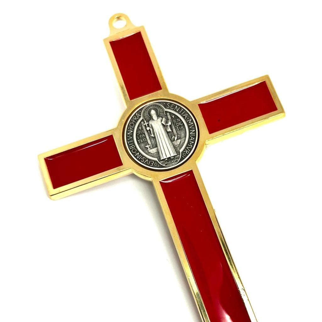 Red 7.5" St. Benedict Cross Crucifix - Cruz de San Benito | Catholically