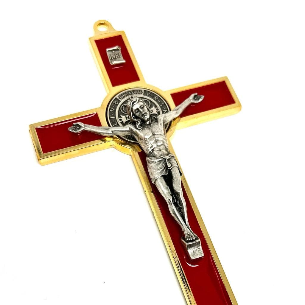 Red 7.5" St. Benedict Cross Crucifix - Cruz de San Benito | Catholically