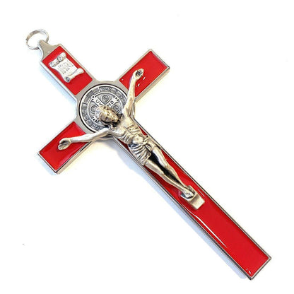 Red 7.5" St. Benedict Cross Crucifix -Exorcism cross -Blessed -San Benito | Catholically