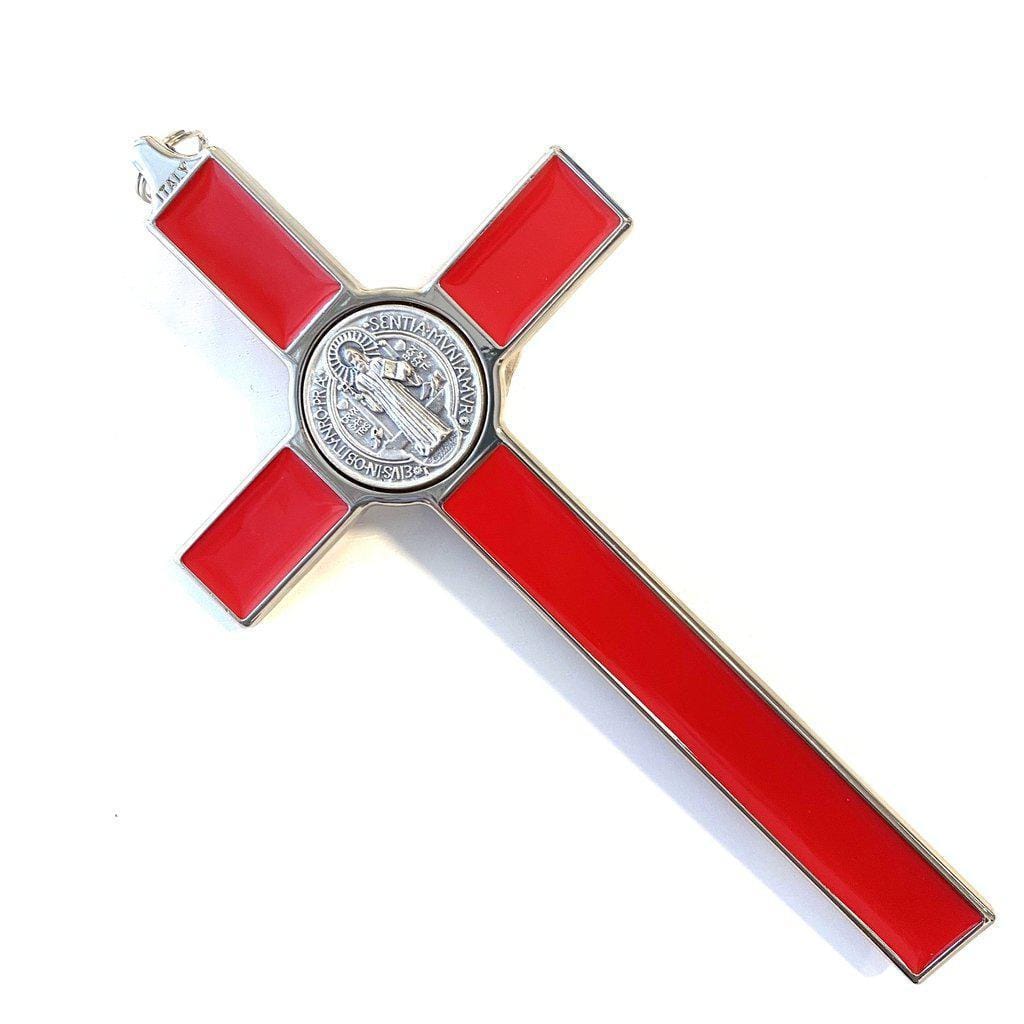 Red 7.5" St. Benedict Cross Crucifix -Exorcism cross -Blessed -San Benito | Catholically