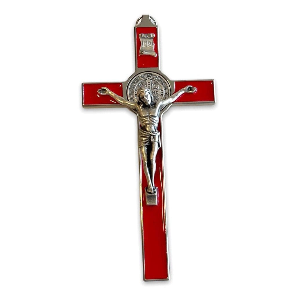 Red 7.5" St. Benedict Cross Crucifix -Exorcism cross -Blessed -San Benito | Catholically