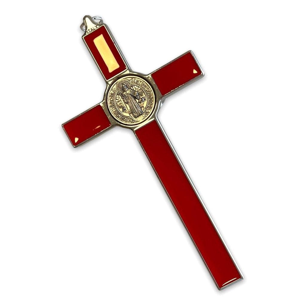 Red 7.5" St. Benedict Cross Crucifix -Exorcism cross -Blessed -San Benito | Catholically