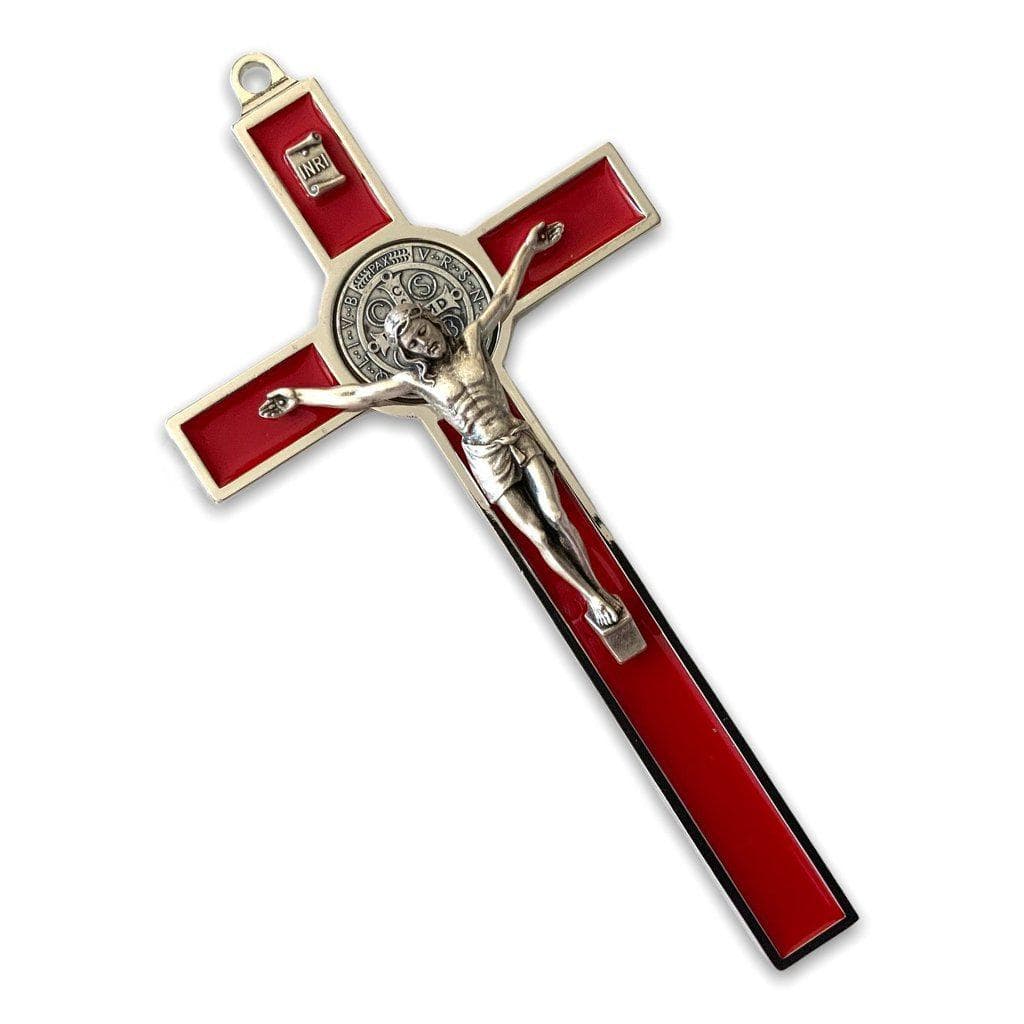 Red 7.5" St. Benedict Cross Crucifix -Exorcism -Saint -Blessed -San Benito | Catholically