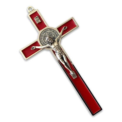 Red 7.5" St. Benedict Cross Crucifix -Exorcism -Saint -Blessed -San Benito | Catholically