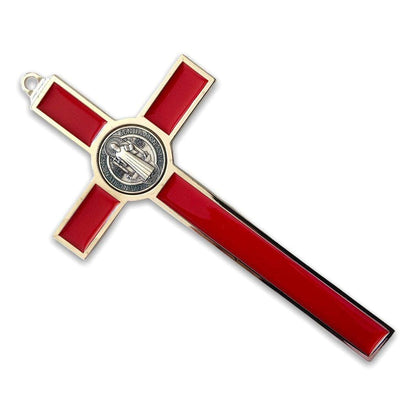 Red 7.5" St. Benedict Cross Crucifix -Exorcism -Saint -Blessed -San Benito | Catholically