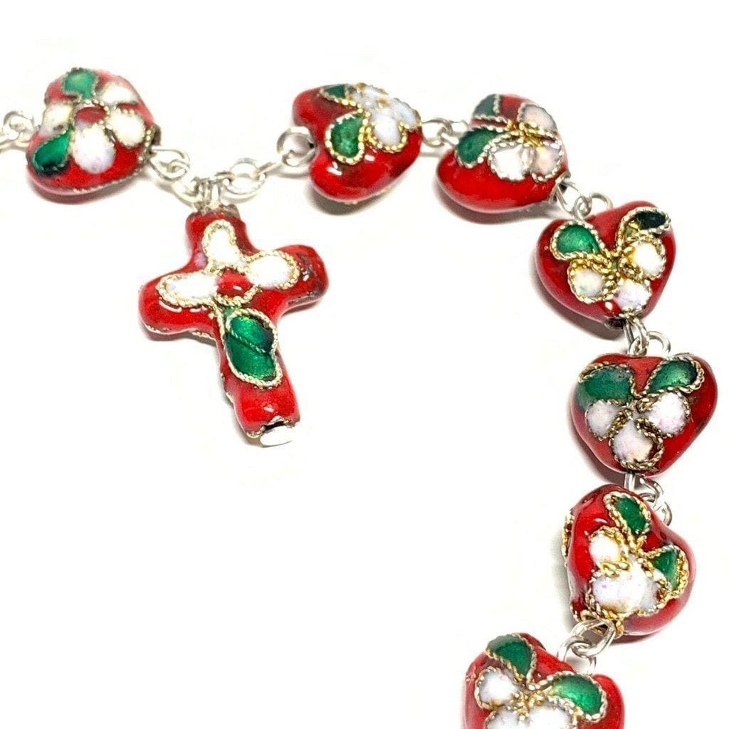 Red Bracelet Cloisonne Rosary  - Blessed By Pope | Catholically