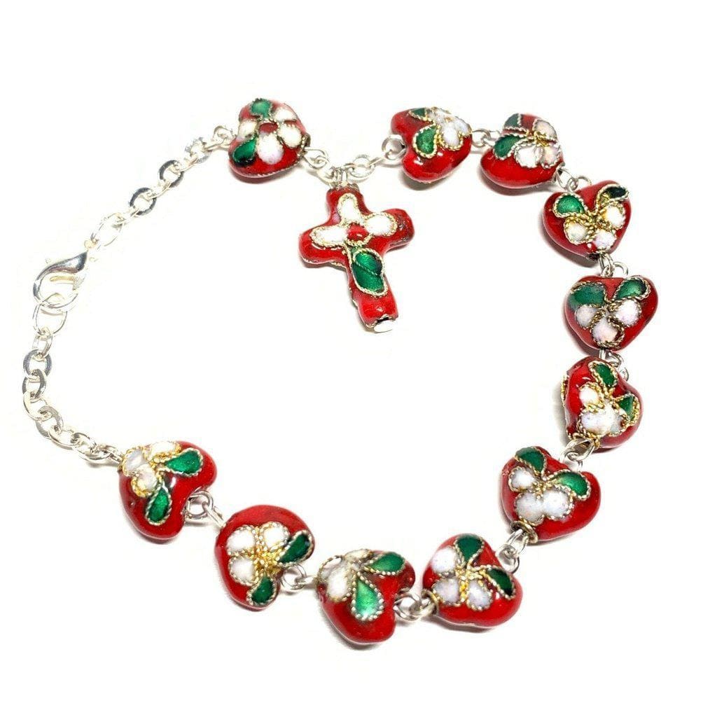 Red Bracelet Cloisonne Rosary  - Blessed By Pope | Catholically