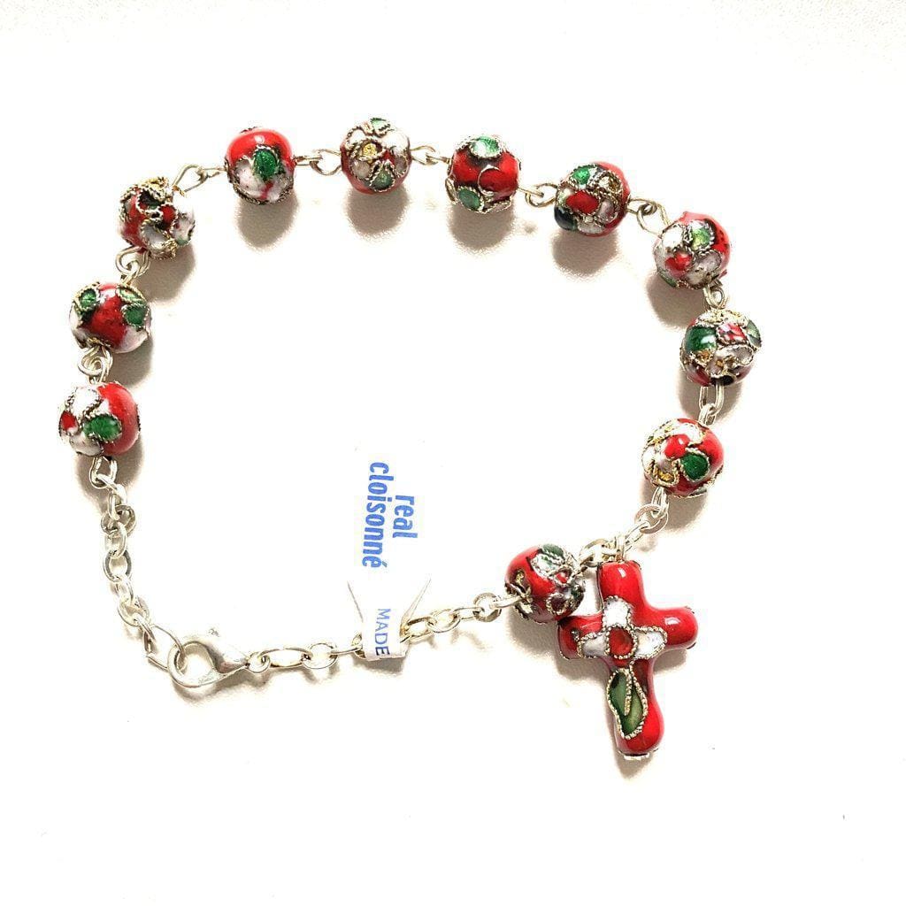 Red Cloisonne Rosary Bracelet  Blessed By Pope On Request | Catholically