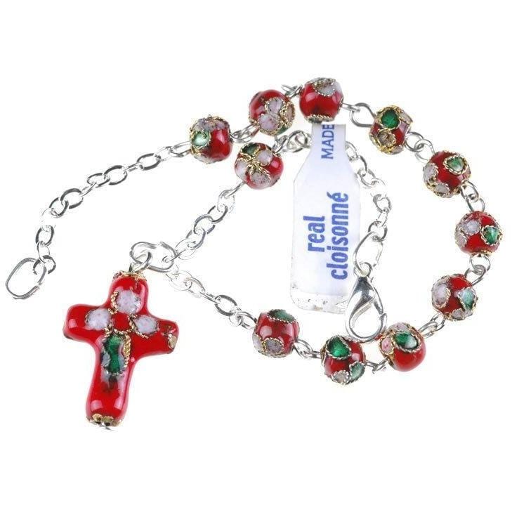 Red Cloisonne Rosary Bracelet  Blessed By Pope On Request | Catholically