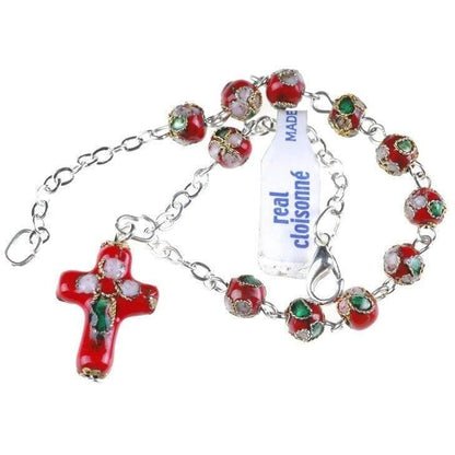 Red Cloisonne Rosary Bracelet  Blessed By Pope On Request | Catholically