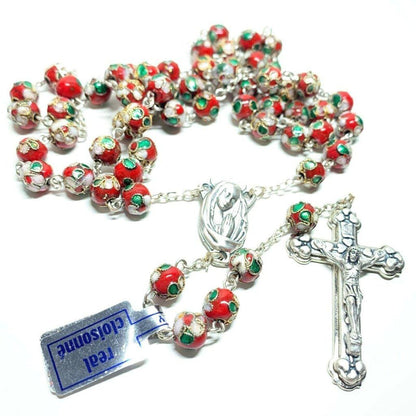Red Cloisonne Rosary  - Catholic Prayer Beads - Blessed by Pope | Catholically