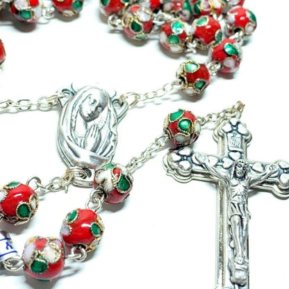 Red Cloisonne Rosary  - Catholic Prayer Beads - Blessed by Pope | Catholically