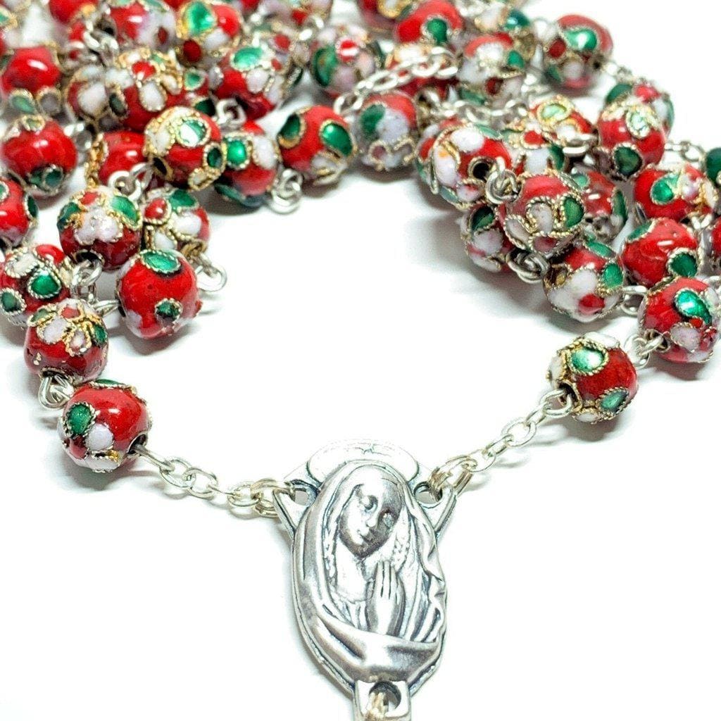 Red Cloisonne Rosary  - Catholic Prayer Beads - Blessed by Pope | Catholically