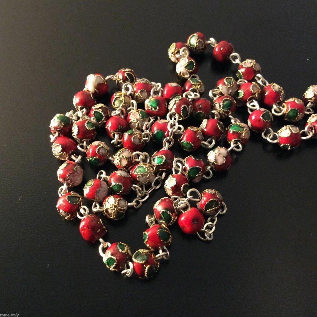 Red Cloisonne Rosary  - Prayer Beads - Blessed by Pope | Catholically