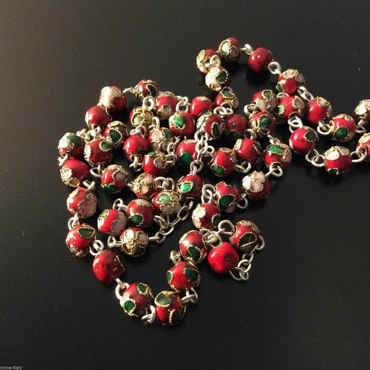 Red Cloisonne Rosary  - Prayer Beads - Blessed by Pope | Catholically