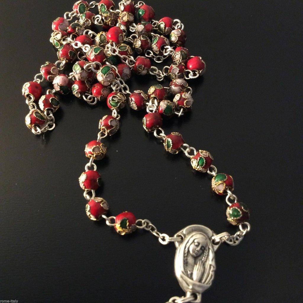 Red Cloisonne Rosary  - Prayer Beads - Blessed by Pope | Catholically