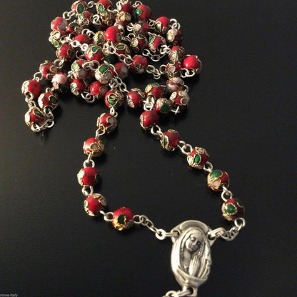 Red Cloisonne Rosary  - Prayer Beads - Blessed by Pope | Catholically