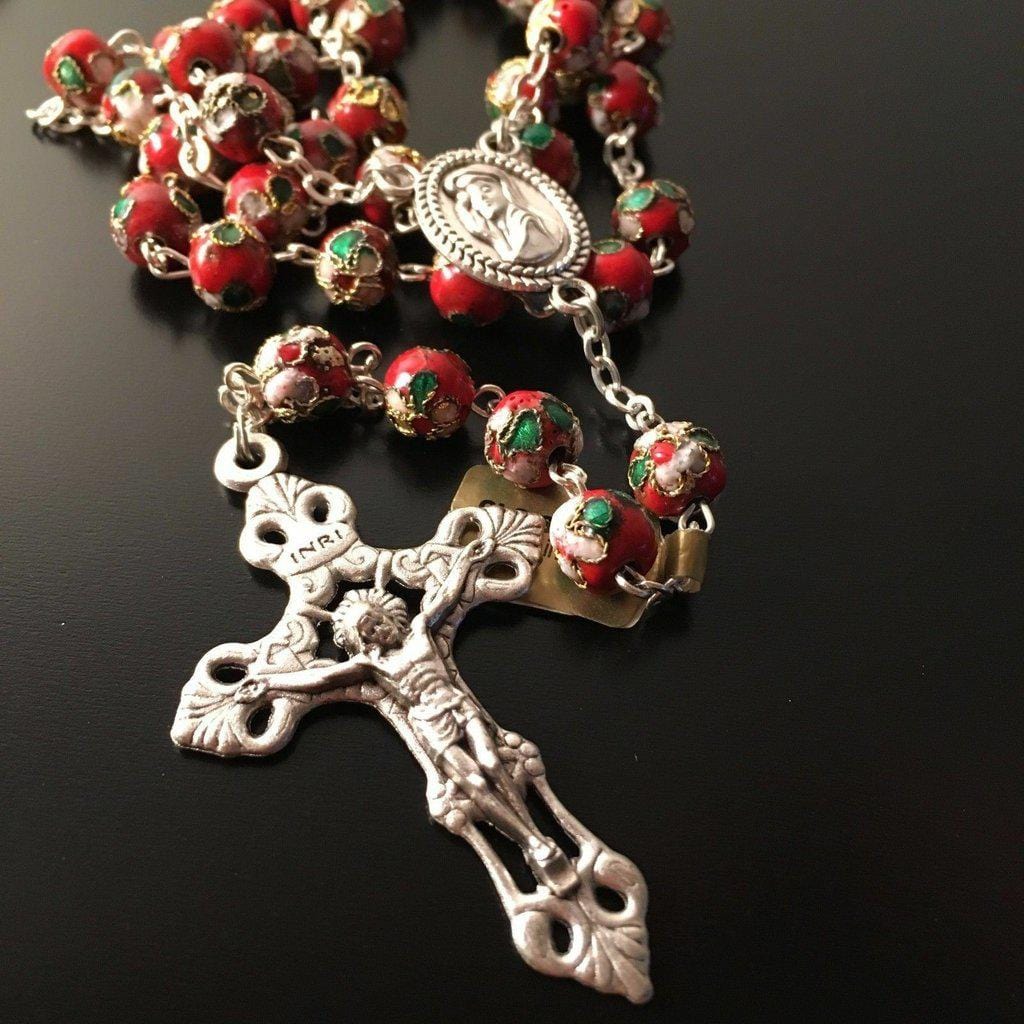 Red Cloisonne Rosary  - Prayer Beads - Blessed by Pope | Catholically