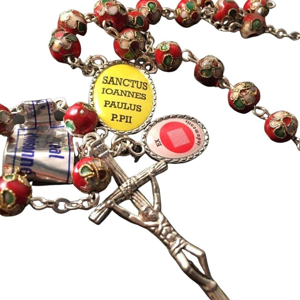 Red Cloisonne Rosary - St.John Paul Ii W/ Ex-Indumentis Relic Medal - Blessed | Catholically