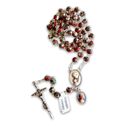 Red Cloisonne Rosary - St.John Paul Ii W/ Ex-Indumentis Relic Medal - Blessed | Catholically