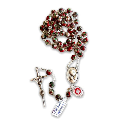 Red Cloisonne Rosary - St.John Paul Ii W/ Ex-Indumentis Relic Medal - Blessed | Catholically