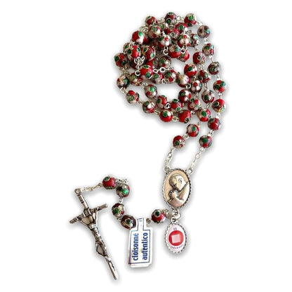 Red Cloisonne Rosary - St.John Paul Ii W/ Ex-Indumentis Relic Medal - Blessed | Catholically