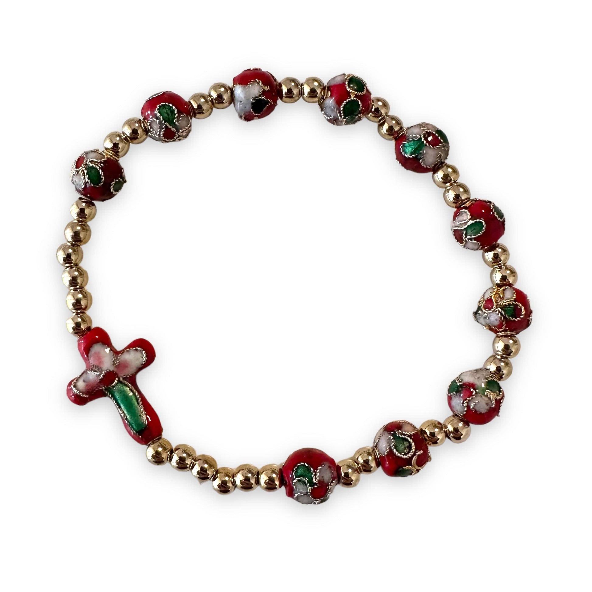 Red Elastic Stretch Bracelet Cloisonne - Blessed By Pope | Catholically