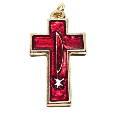 Red Enamel Chi-Rho Dove Cross - Brass & Enamel Crucifix - Blessed By Pope | Catholically
