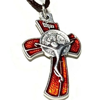 Red Small St. Benedict Crucifix - Exorcism- Cross - Blessed By Pope - San Benito | Catholically
